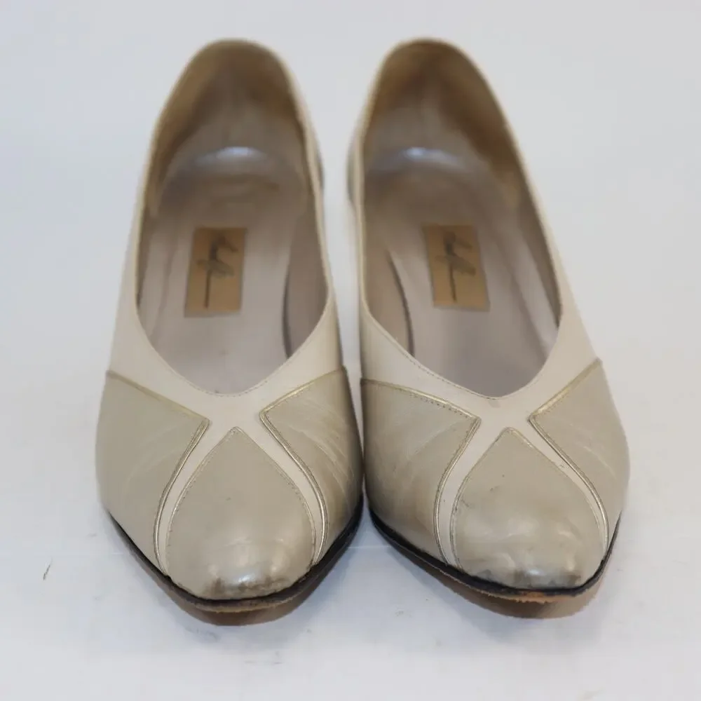 Vintage Amalfi Cream & Gold Leather Heels – Size 9AAA, Made in Italy